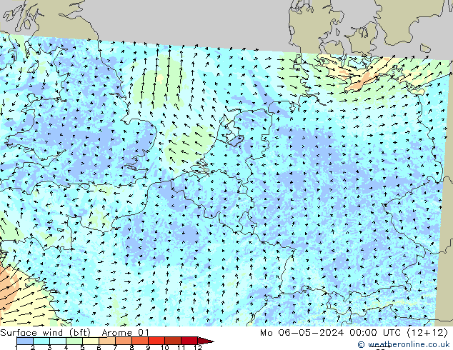 Surface wind (bft) Arome 01 Mo 06.05.2024 00 UTC