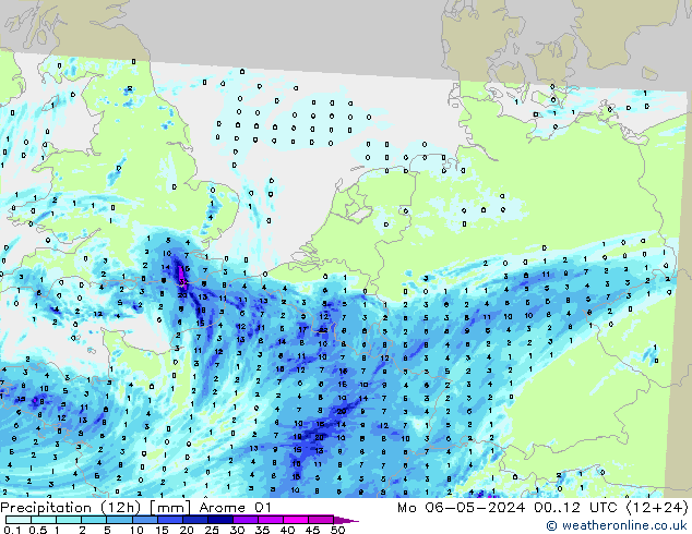 Precipitation (12h) Arome 01 Mo 06.05.2024 12 UTC