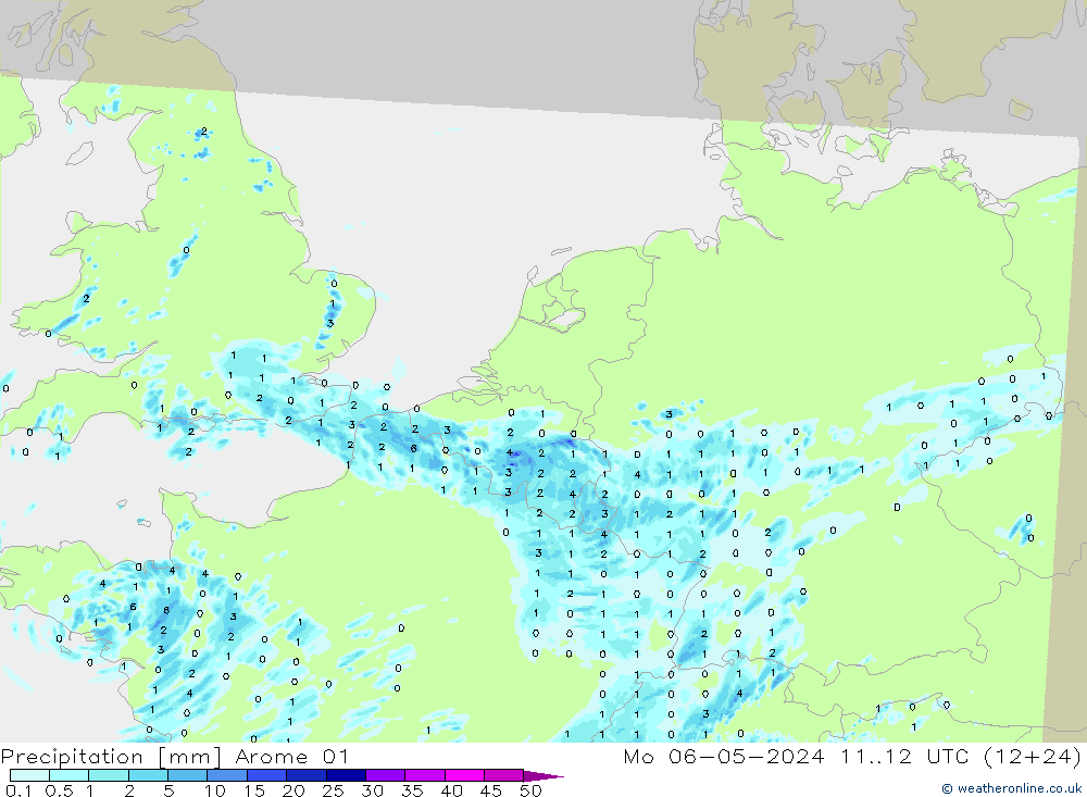 Precipitation Arome 01 Mo 06.05.2024 12 UTC