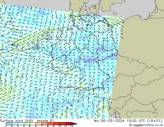 Rüzgar 10 m (bft) Arome 01 Pzt 06.05.2024 15 UTC