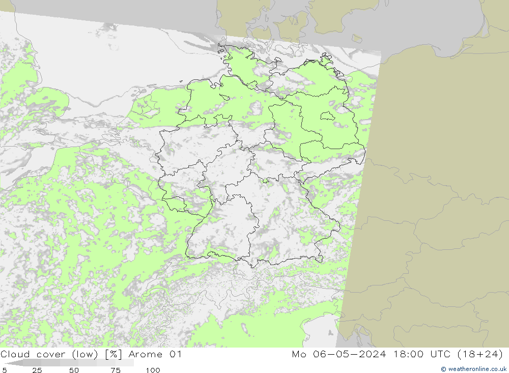 Nuages (bas) Arome 01 lun 06.05.2024 18 UTC