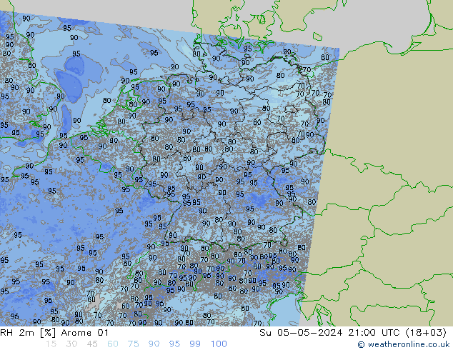 RH 2m Arome 01 nie. 05.05.2024 21 UTC