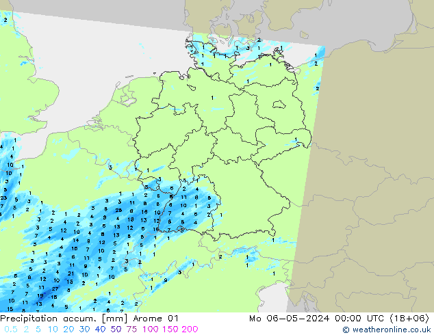 Precipitación acum. Arome 01 lun 06.05.2024 00 UTC