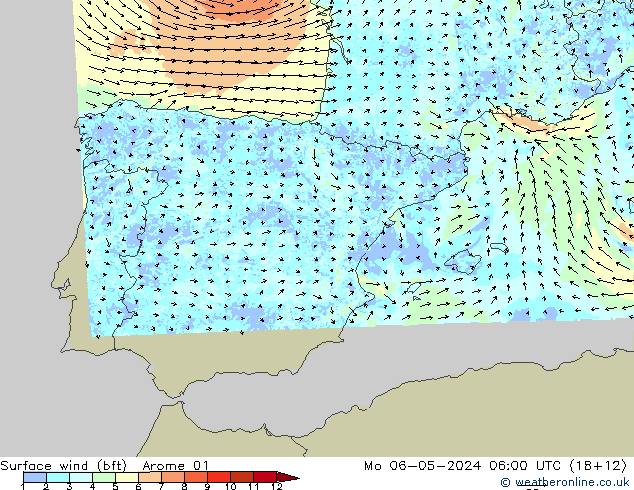 Surface wind (bft) Arome 01 Mo 06.05.2024 06 UTC