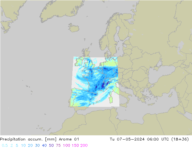 Precipitation accum. Arome 01 wto. 07.05.2024 06 UTC