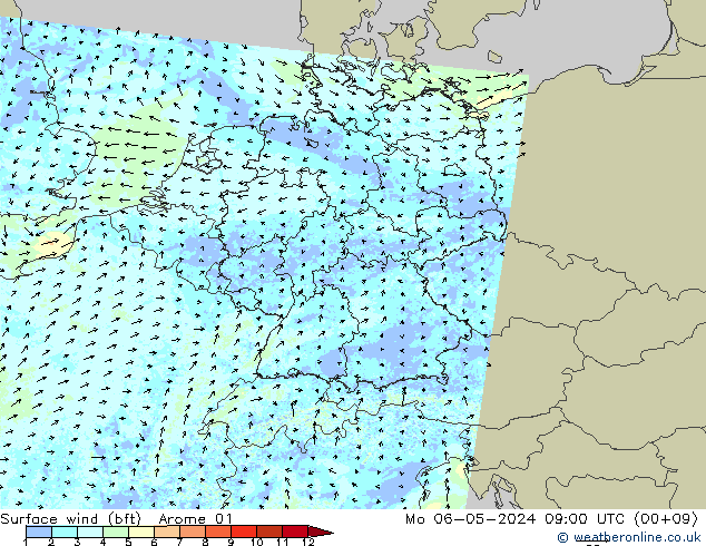 Surface wind (bft) Arome 01 Mo 06.05.2024 09 UTC