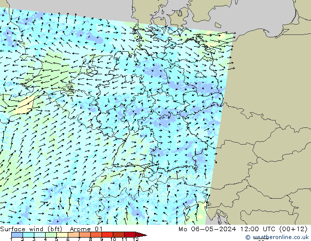 Rüzgar 10 m (bft) Arome 01 Pzt 06.05.2024 12 UTC