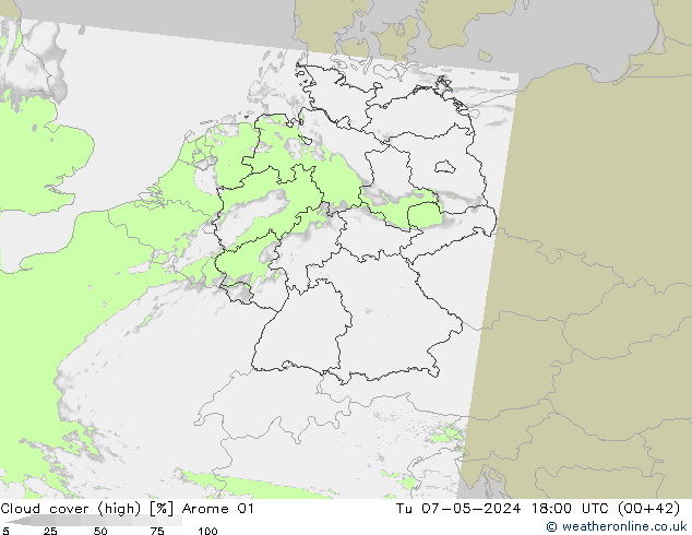 vysoký oblak Arome 01 Út 07.05.2024 18 UTC