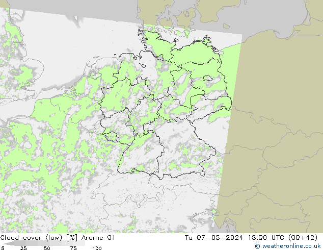 Bewolking (Laag) Arome 01 di 07.05.2024 18 UTC
