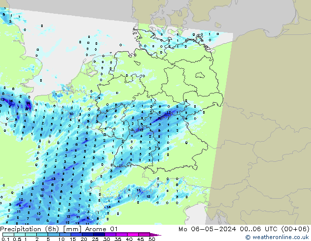 Precipitation (6h) Arome 01 Mo 06.05.2024 06 UTC