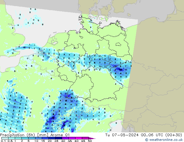 Precipitação (6h) Arome 01 Ter 07.05.2024 06 UTC