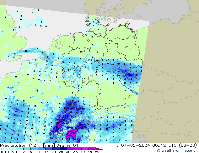 Yağış (12h) Arome 01 Sa 07.05.2024 12 UTC