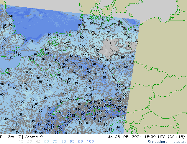 RH 2m Arome 01 Po 06.05.2024 18 UTC