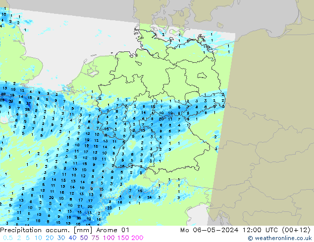 Precipitation accum. Arome 01 pon. 06.05.2024 12 UTC
