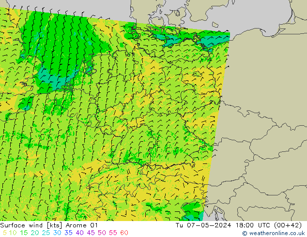 Wind 10 m Arome 01 di 07.05.2024 18 UTC
