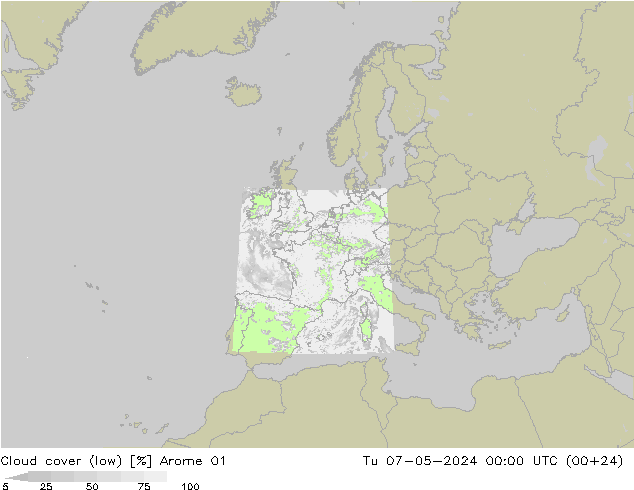 nízká oblaka Arome 01 Út 07.05.2024 00 UTC