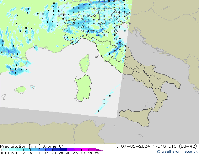 Niederschlag Arome 01 Di 07.05.2024 18 UTC