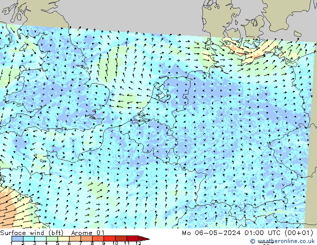Surface wind (bft) Arome 01 Mo 06.05.2024 01 UTC