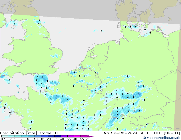 Niederschlag Arome 01 Mo 06.05.2024 01 UTC
