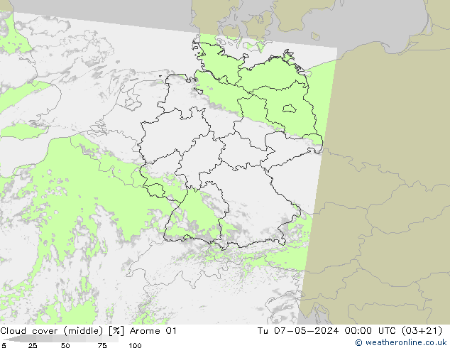 oblačnosti uprostřed Arome 01 Út 07.05.2024 00 UTC