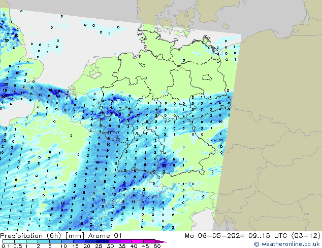 Precipitation (6h) Arome 01 Mo 06.05.2024 15 UTC