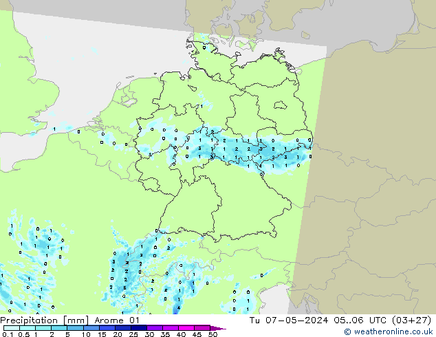 Precipitation Arome 01 Tu 07.05.2024 06 UTC