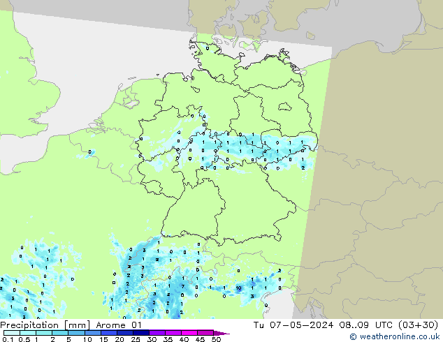 Neerslag Arome 01 di 07.05.2024 09 UTC