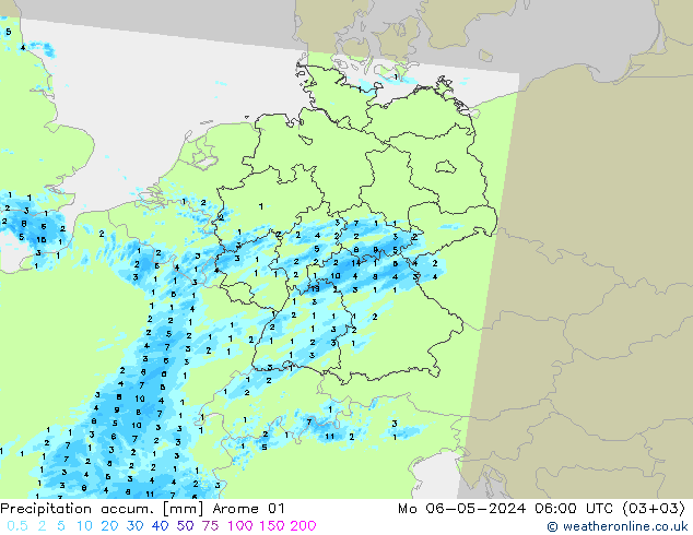 Toplam Yağış Arome 01 Pzt 06.05.2024 06 UTC