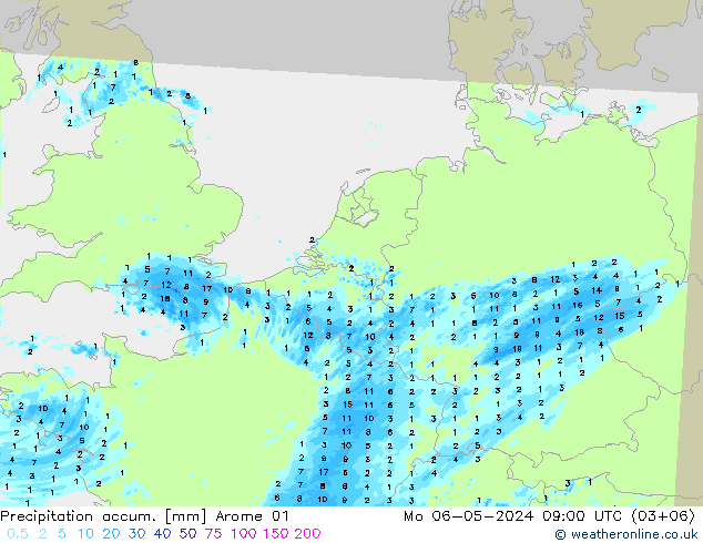 Nied. akkumuliert Arome 01 Mo 06.05.2024 09 UTC