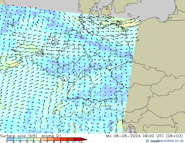 Surface wind (bft) Arome 01 Mo 06.05.2024 09 UTC