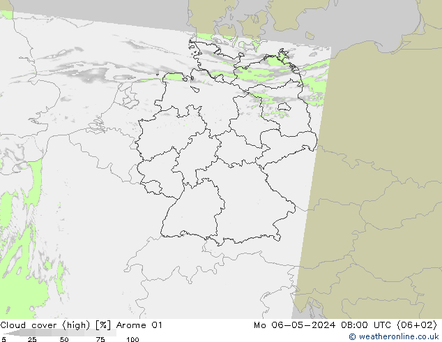 Nuages (élevé) Arome 01 lun 06.05.2024 08 UTC