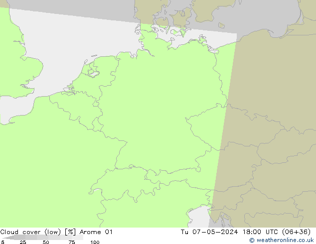 nízká oblaka Arome 01 Út 07.05.2024 18 UTC