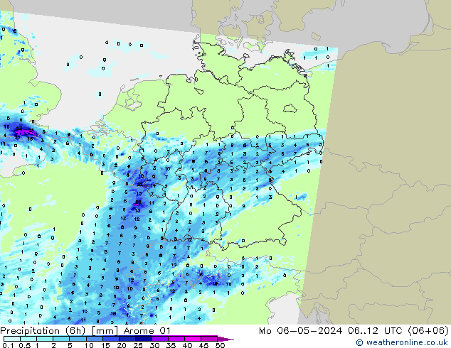 Precipitation (6h) Arome 01 Mo 06.05.2024 12 UTC