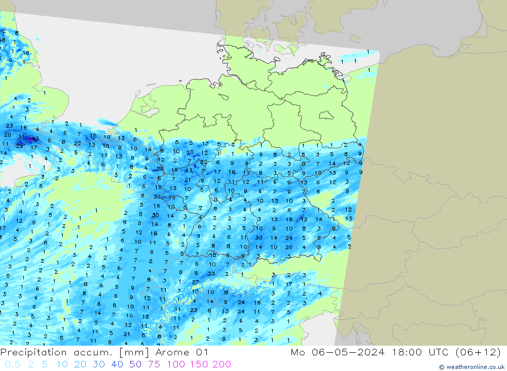 Precipitation accum. Arome 01 Mo 06.05.2024 18 UTC
