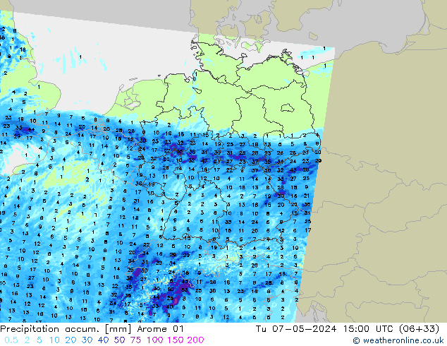 Precipitation accum. Arome 01  07.05.2024 15 UTC