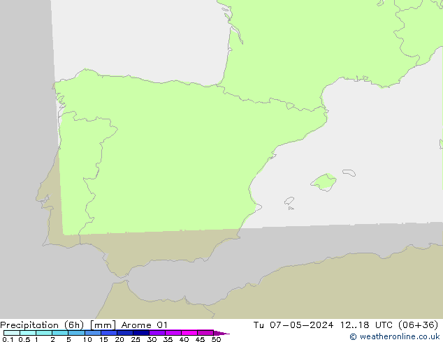 Yağış (6h) Arome 01 Sa 07.05.2024 18 UTC