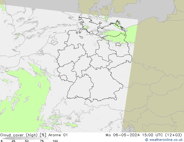 Nuages (élevé) Arome 01 lun 06.05.2024 15 UTC
