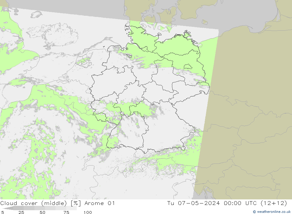 Cloud cover (middle) Arome 01 Tu 07.05.2024 00 UTC