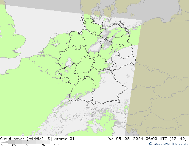 nuvens (médio) Arome 01 Qua 08.05.2024 06 UTC