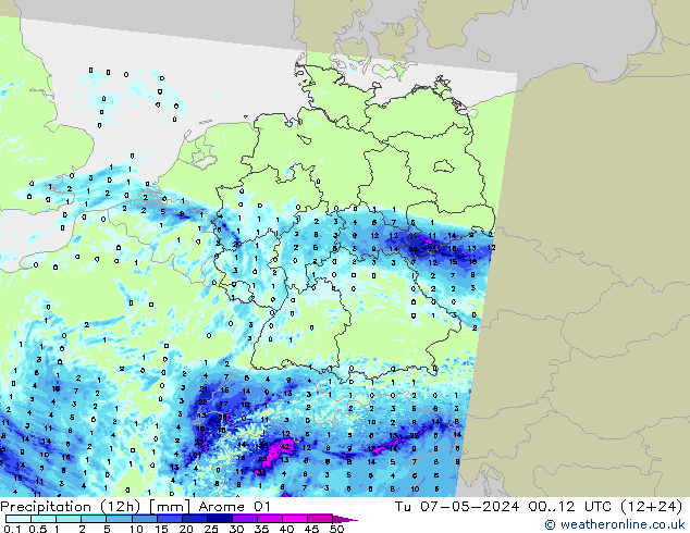 Precipitação (12h) Arome 01 Ter 07.05.2024 12 UTC