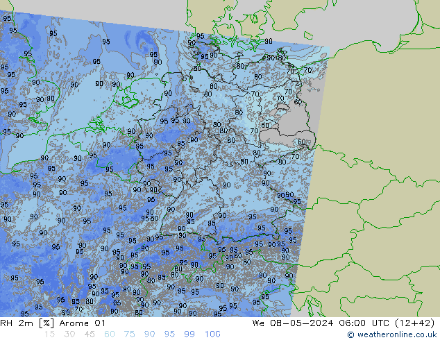 RH 2m Arome 01 We 08.05.2024 06 UTC