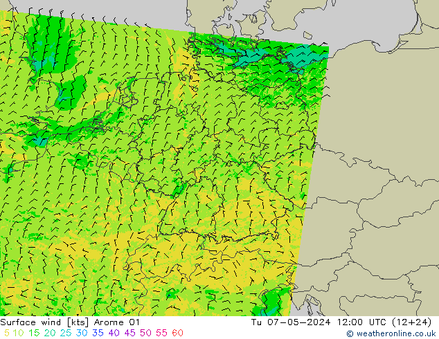 Surface wind Arome 01 Tu 07.05.2024 12 UTC