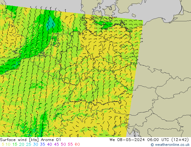 Surface wind Arome 01 We 08.05.2024 06 UTC