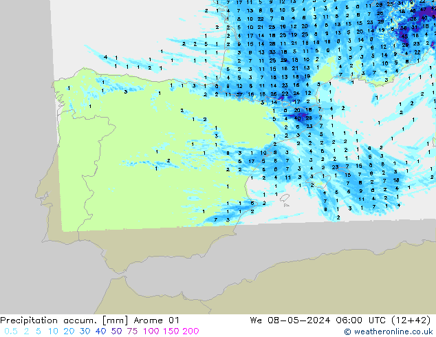 Precipitation accum. Arome 01 ср 08.05.2024 06 UTC