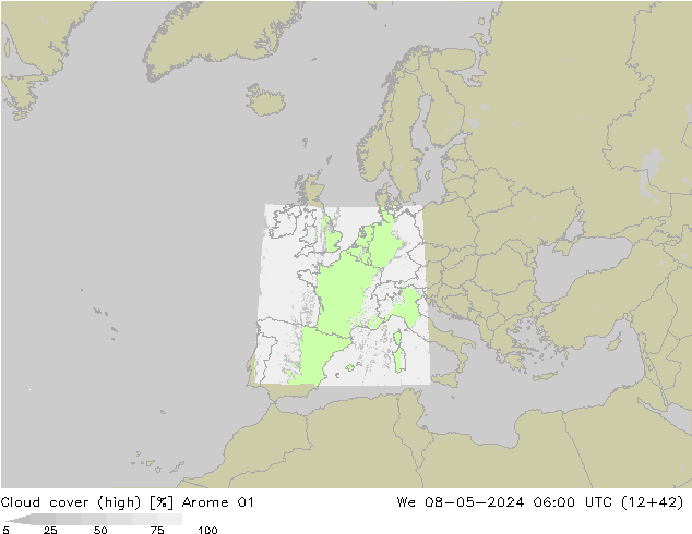 Bewolking (Hoog) Arome 01 wo 08.05.2024 06 UTC