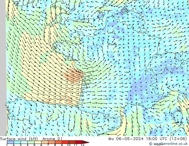 Surface wind (bft) Arome 01 Mo 06.05.2024 18 UTC