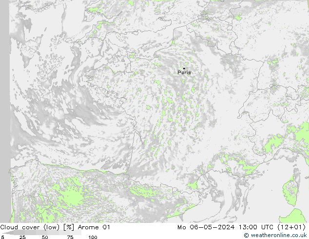 Nuages (bas) Arome 01 lun 06.05.2024 13 UTC