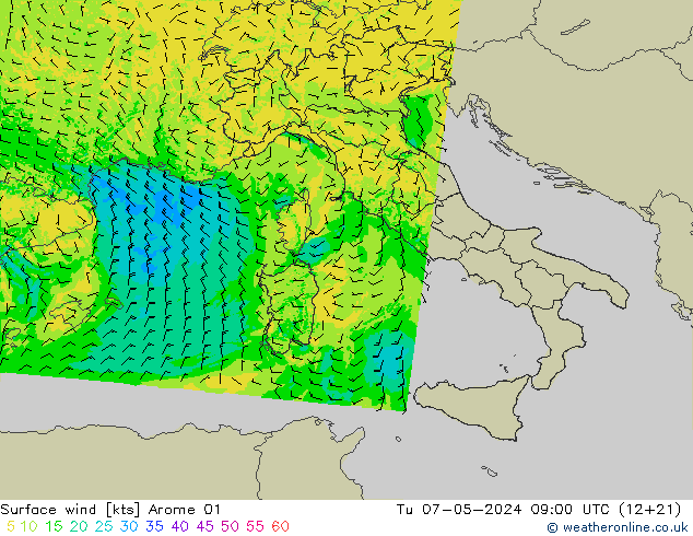 Surface wind Arome 01 Tu 07.05.2024 09 UTC