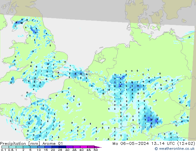 Niederschlag Arome 01 Mo 06.05.2024 14 UTC