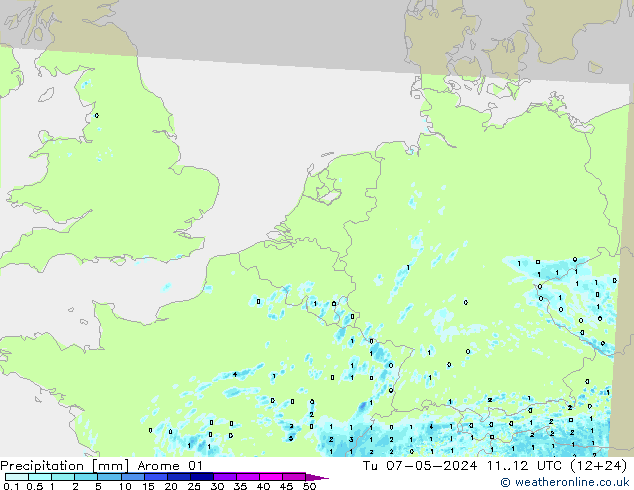 Niederschlag Arome 01 Di 07.05.2024 12 UTC